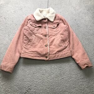 Vintage Kali Wear Sherpa Quilted Lined Corduroy Trucker Jacket Womens XS Pink